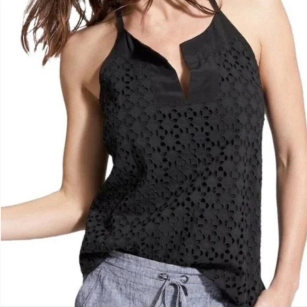 Athleta Eyelet Dunes Tank Black Tie Back Halter Top Size Medium